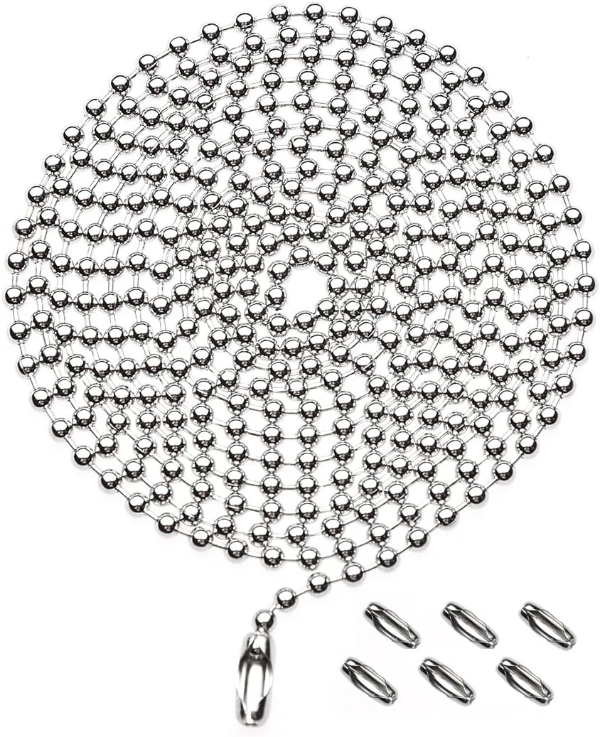 Ceiling Fan Pull Chain Extension Silver 59" Beaded Metal Cord with 6 Connectors
