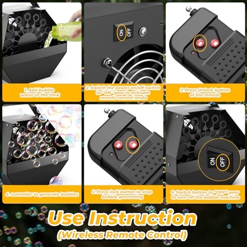 Bubble Machine, 750ml Stage Bubble Blower Metal, USB Plug in or Remote Control