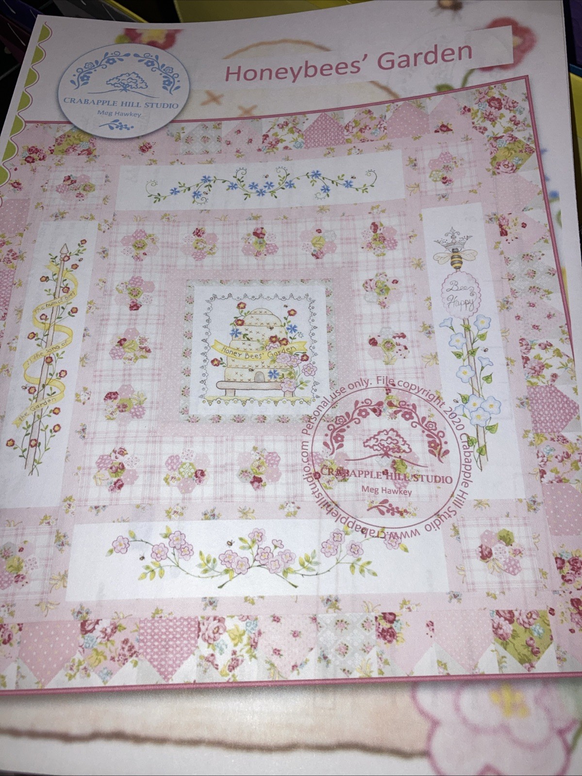 Honeybees' GardenQuilt Stitchery Pattern ~ Crabapple Hill pre-owned