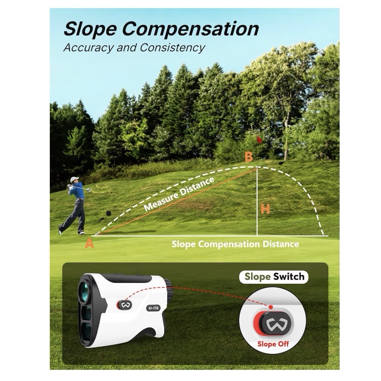 Golf Rangefinder Slope Switch 1200/1500 yards W/Magnetic Mount