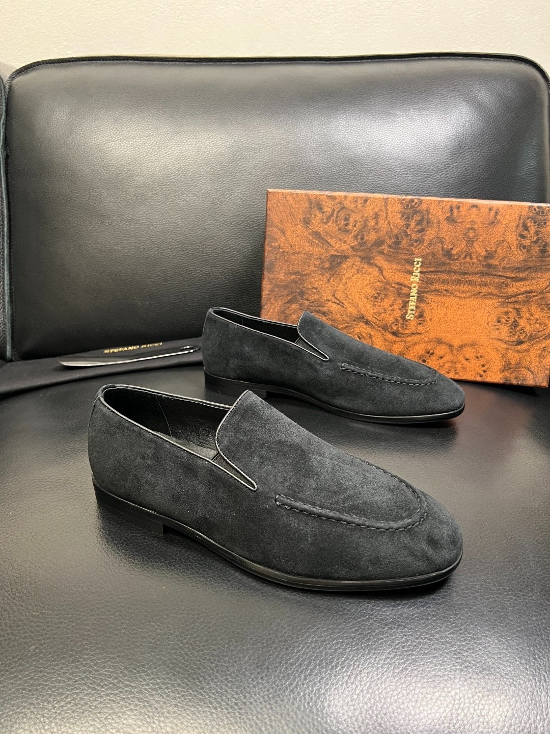 STEFANO RIC.CI Black Suede Loafers Slip On Shoes Full Sizes