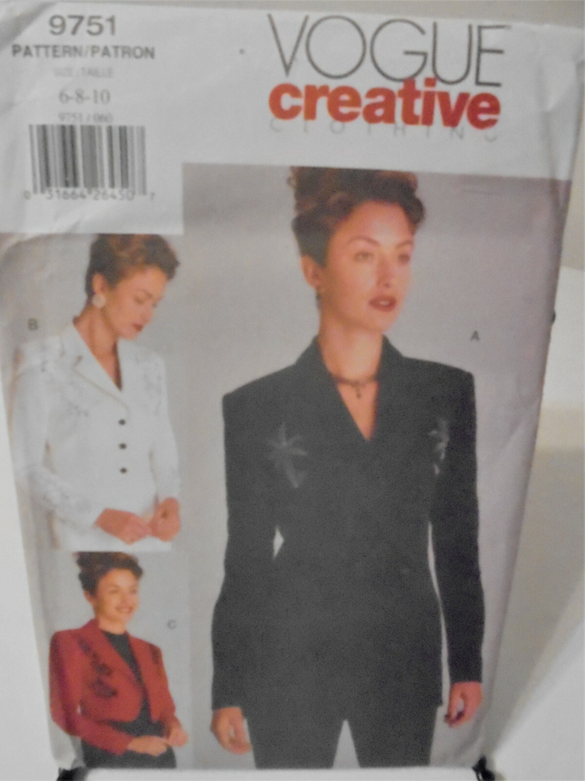 Vogue Creative  #9751 Sewing Pattern-sizes 6-8-10, Misses Jackets-New