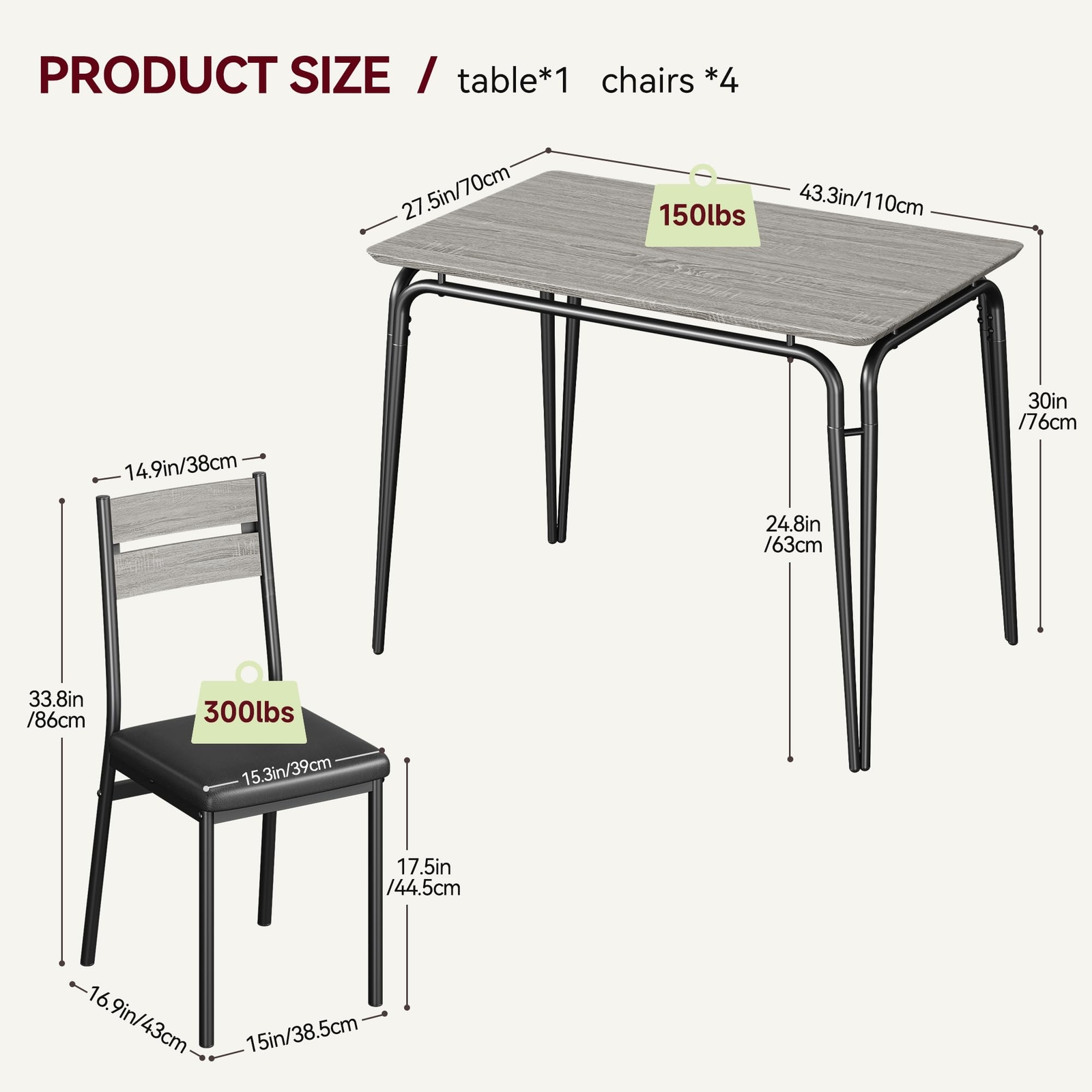 5 Piece Dining Table Set ,Square Kitchen Table and Chairs Set for 4 ,Dinette Set