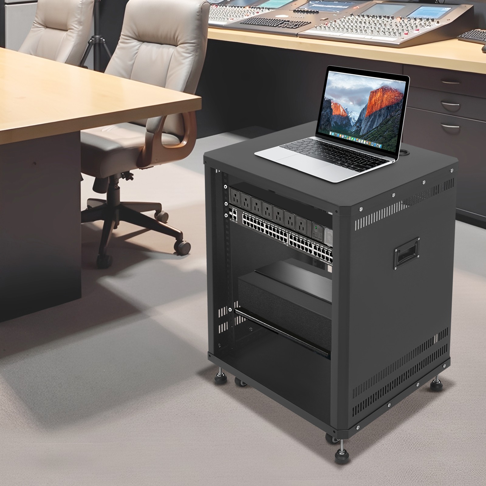 15U Audio Rack, Audio Rack with Feet & Wheels, Rolling Studio Rack Case