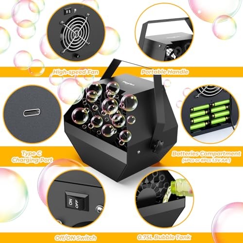 Bubble Machine, 750ml Stage Bubble Blower Metal, USB Plug in or Remote Control