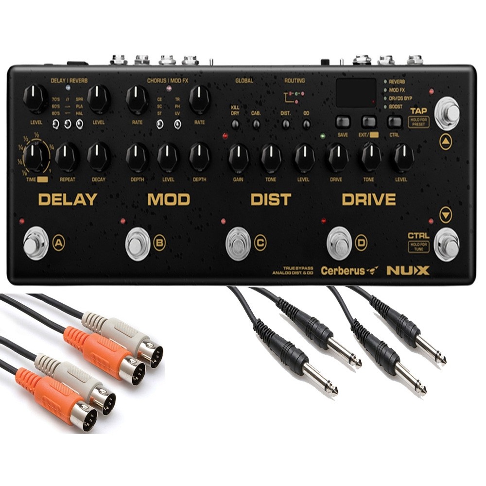 Nux Cerberus Integrated Guitar Effects Pedal Controller w/ MIDI 1/4" TS Cables