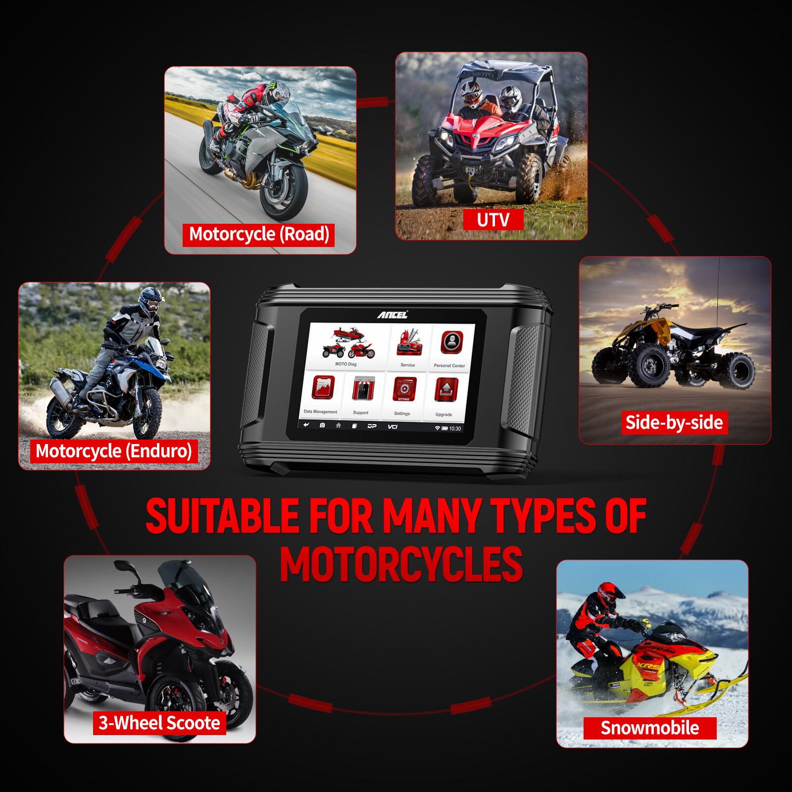 ANCEL MT500 PRO Motorcycle Diagnostic Tool OBD2 Scanner Code Reader ABS TPMS SRS