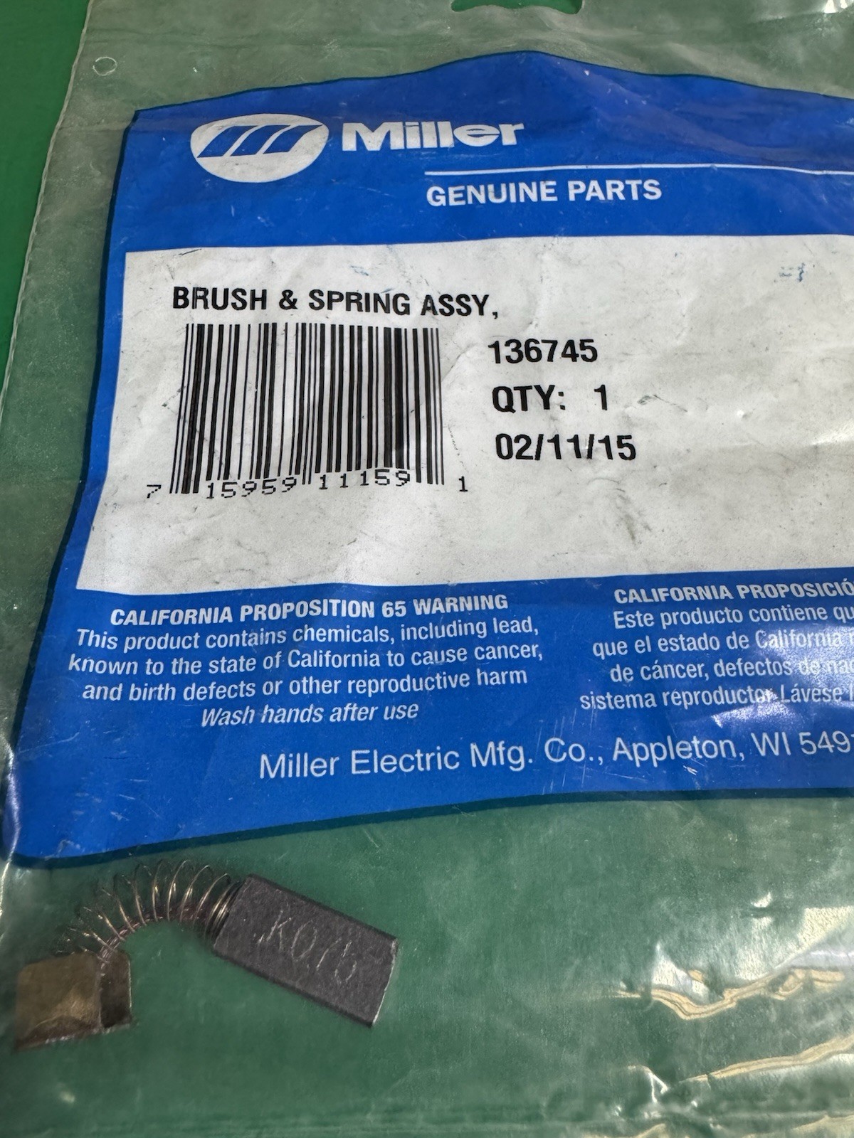 136745 Brush And Spring  Assembly Miller Wire Feeder Parts NEW NEW