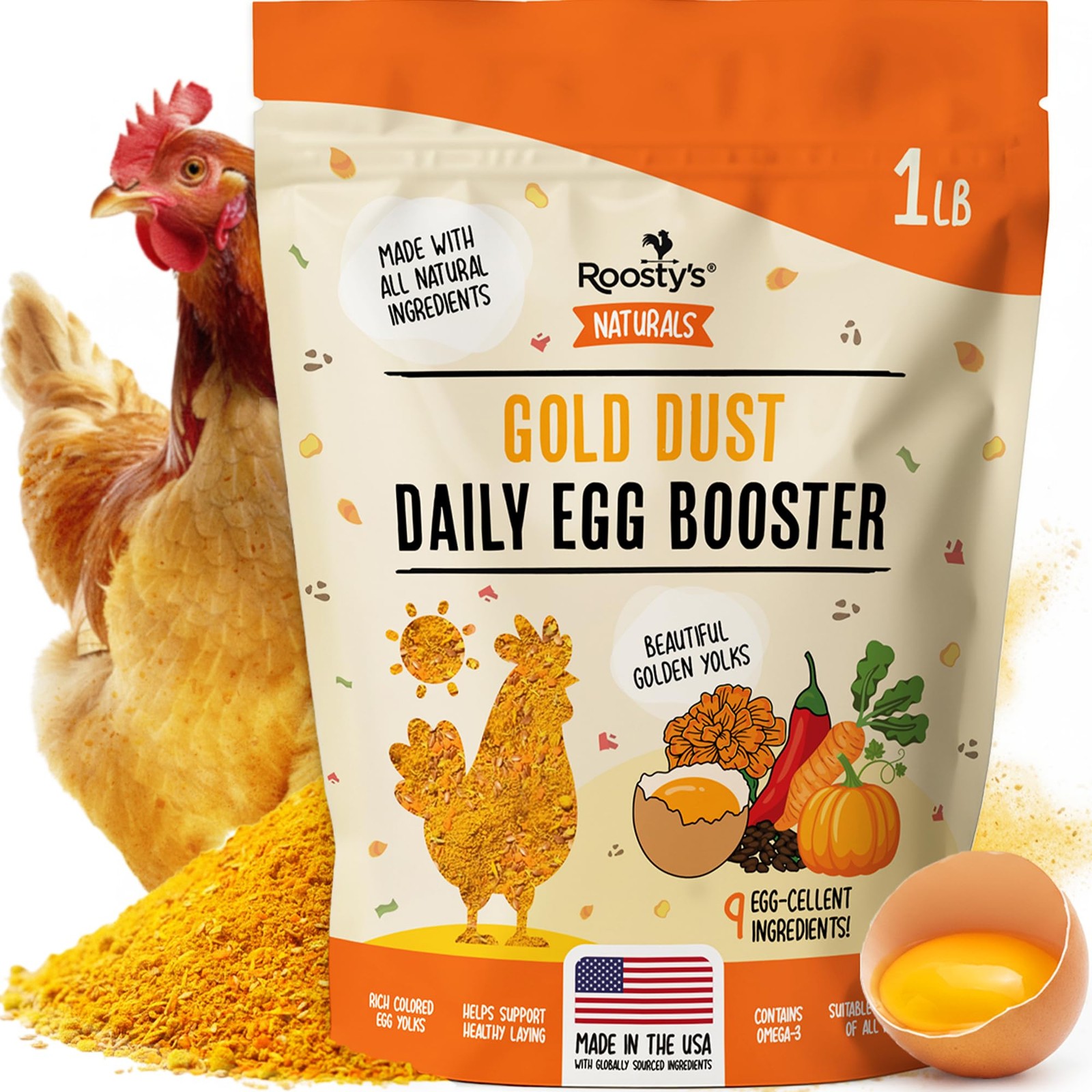 Roosty's Gold Dust Daily Egg Booster - Golden Yolks and orange