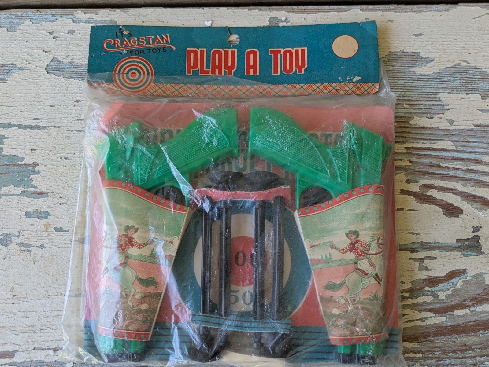 1960s Cragstan Cowboy Toy Dart Guns & Target "Play A Toy"