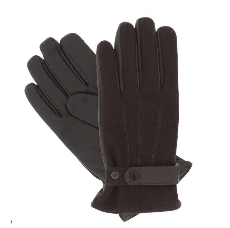 Isotoner Men's Smart Touch Leather Palm Flannel Gloves Saddle Brown  Medium NWT