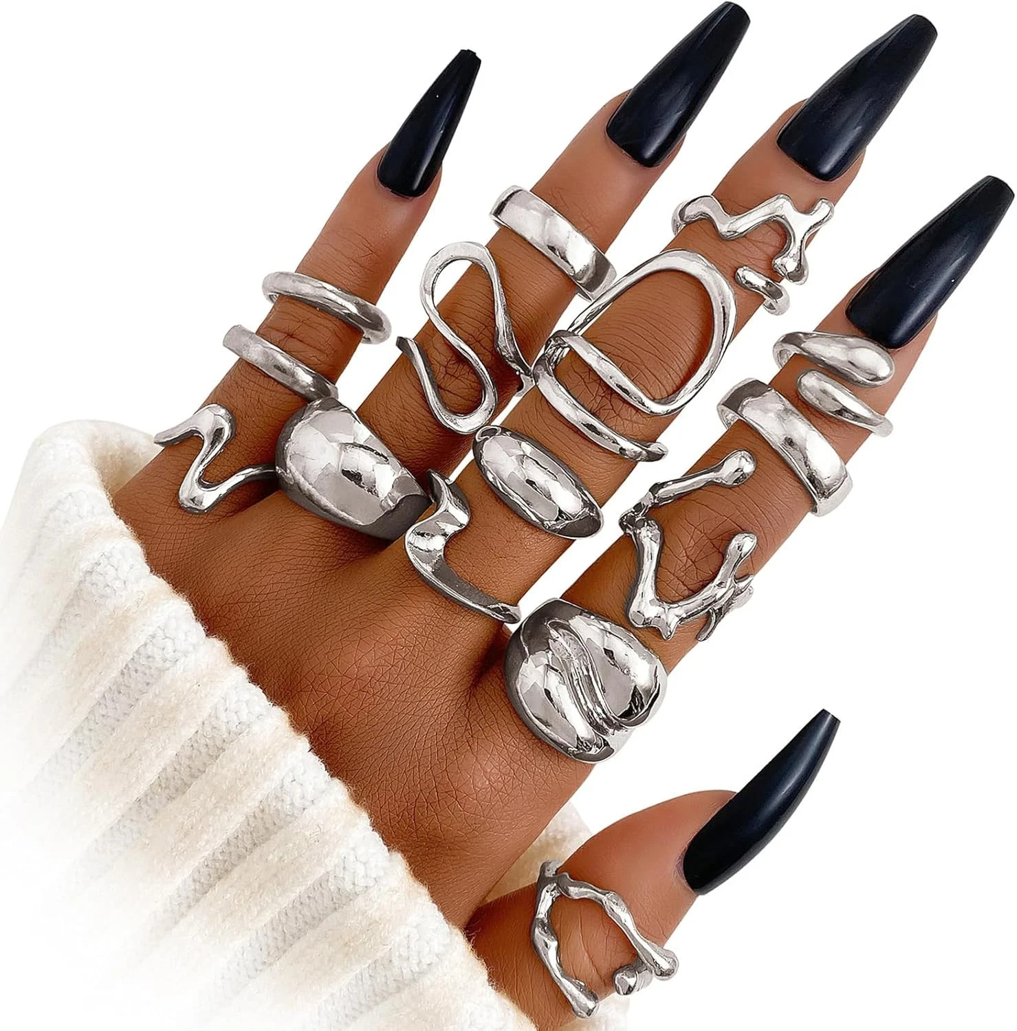 Gold Chunky Rings Set for Women 14K Gold Plated Thick Dome Stackable Open Rings