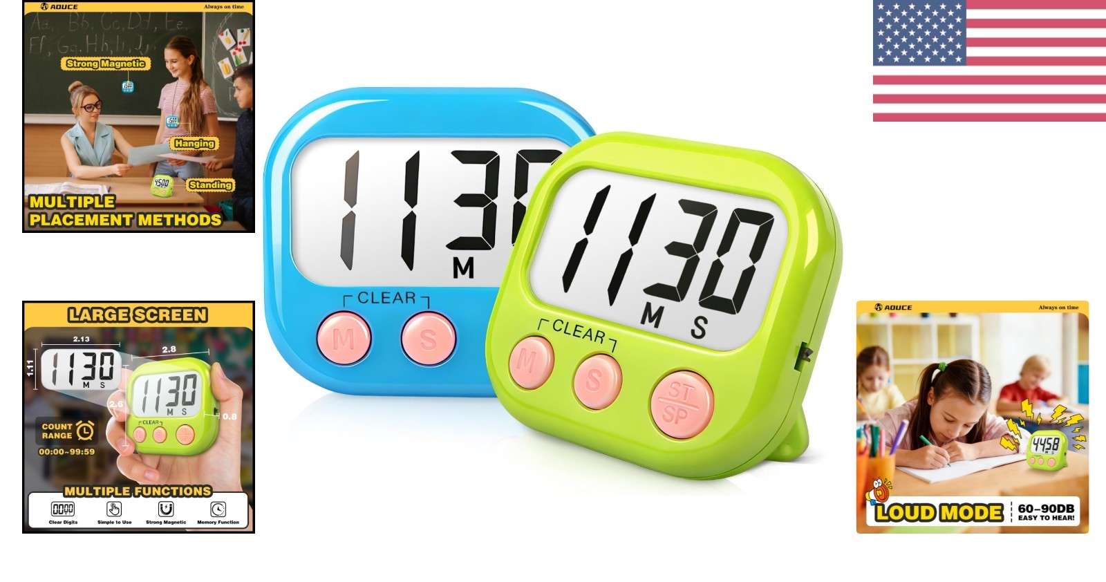 Versatile Classroom Digital Timer Set - Large Display, Magnetic Back, 99 Minutes