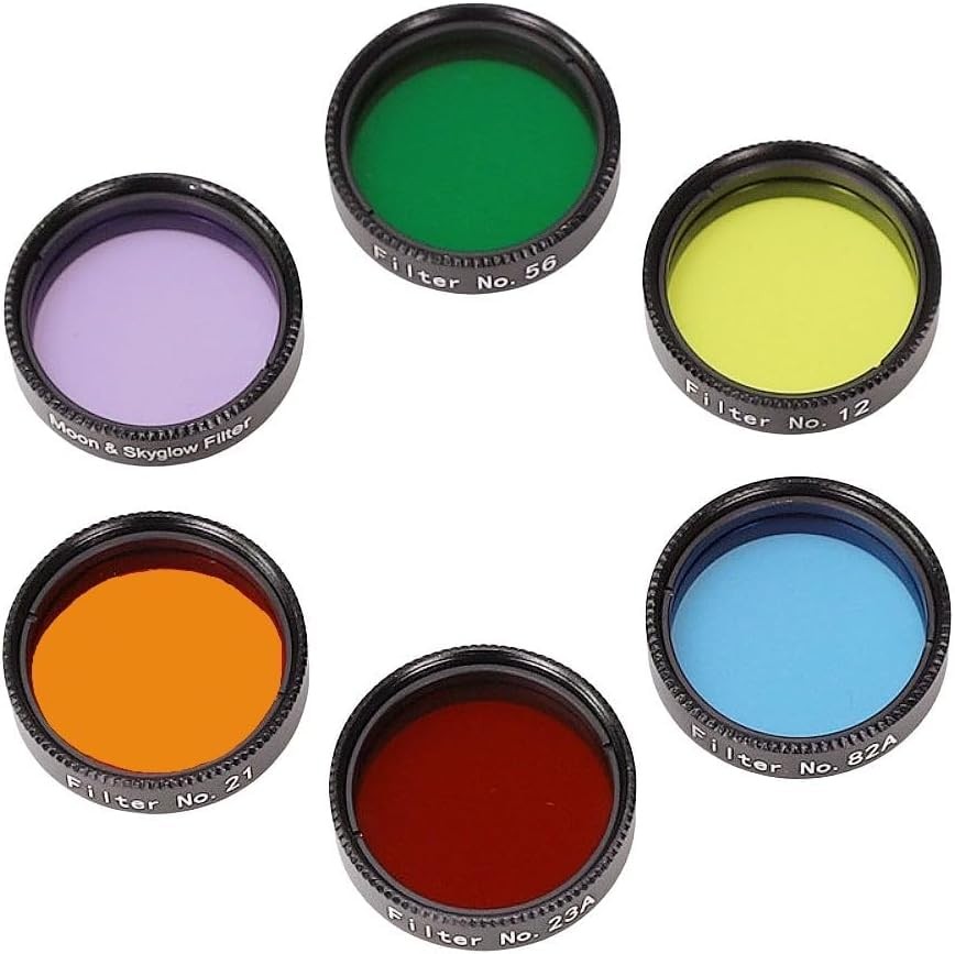 6-Piece 1.25-Inch Colorful Telescope Eyepiece Filter Kit with Storage Box – E...