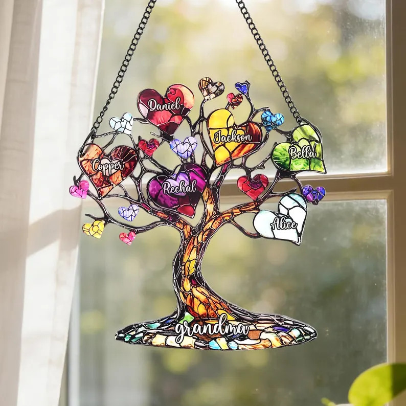 Personalized Heart Family Tree Suncatcher Acrylic Custom Window Decor