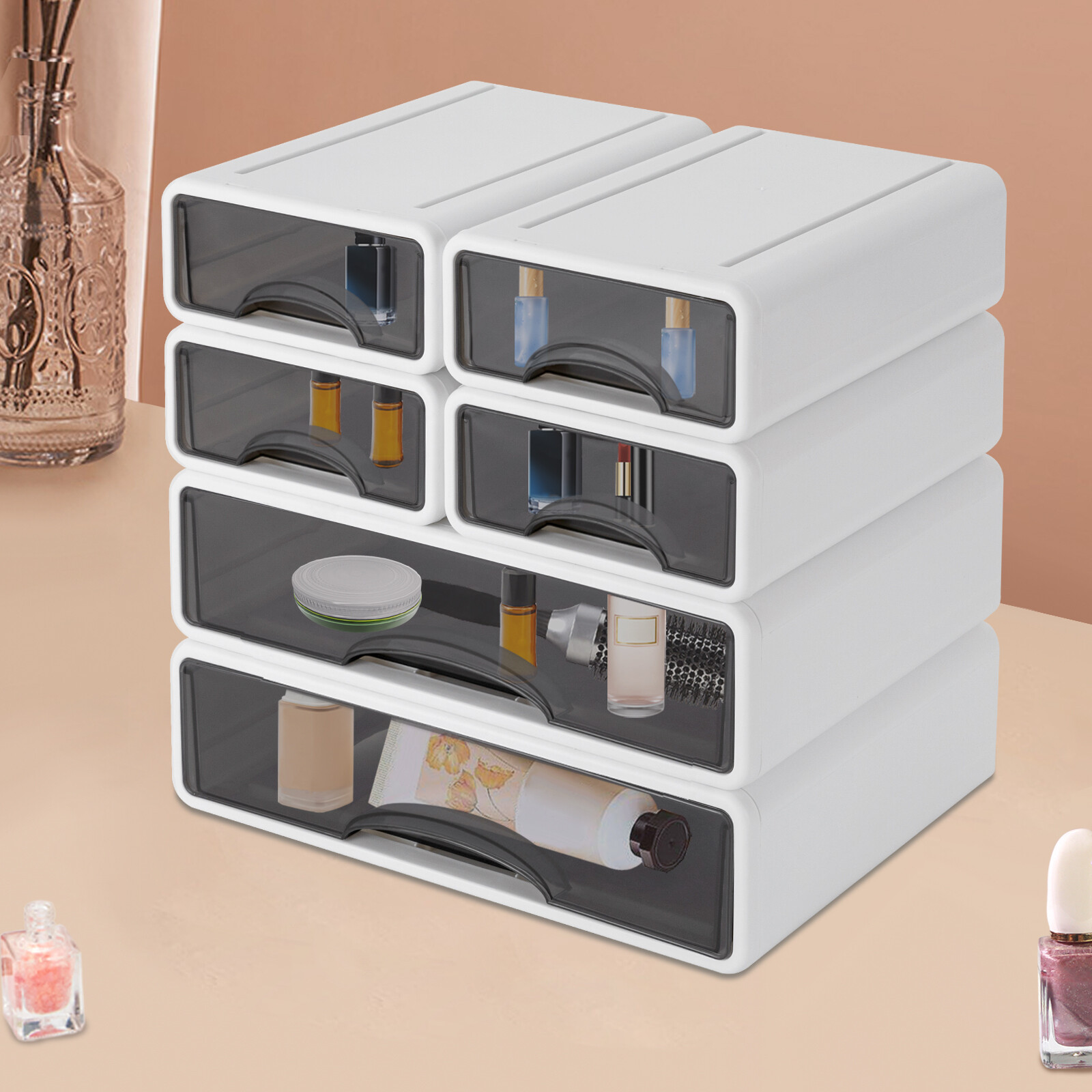 Stylish 6-Drawer Desktop Organizer - Modern Rectangular Storage Solution