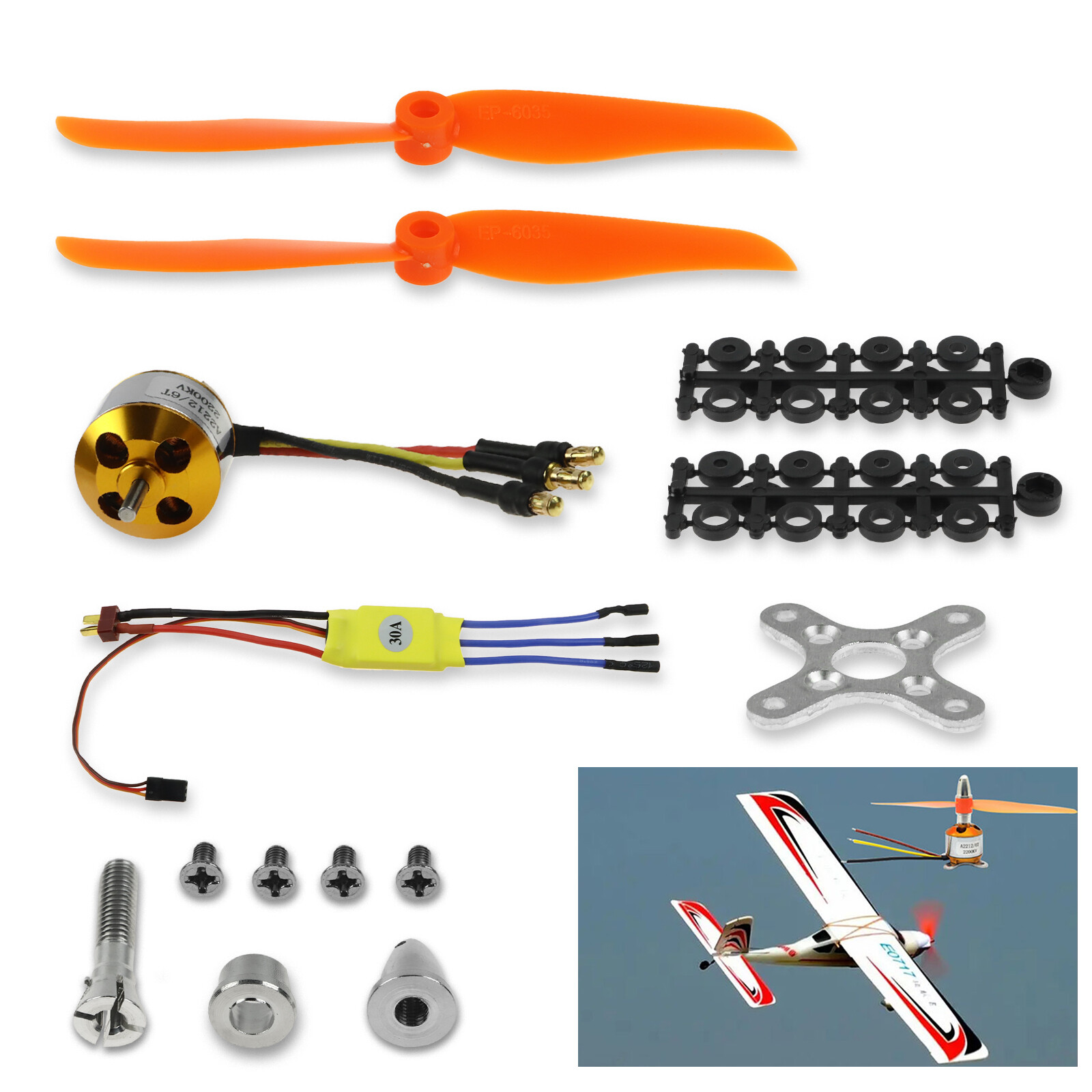 2200KV Brushless Motor 2212-6+Free Mount for RC Plane Helicopter+30A ESC Detect