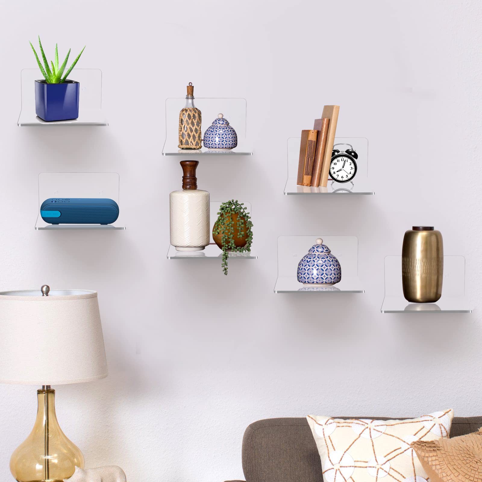4 Pack Acrylic Wall Shelves Small Floating Display Ledges with Hardware
