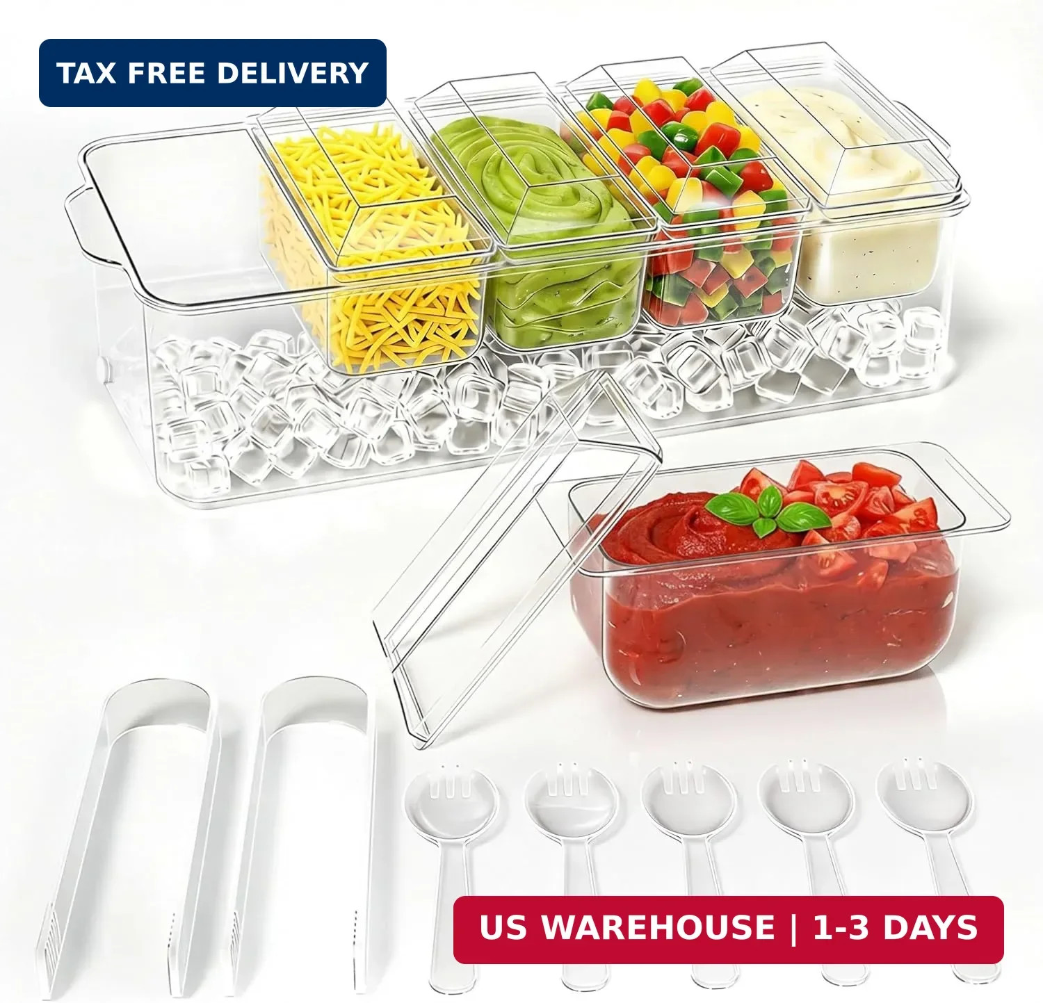 ARSTPEOE Condiment Tray, Chilled Condiment Server for Home, Party, Celebration,
