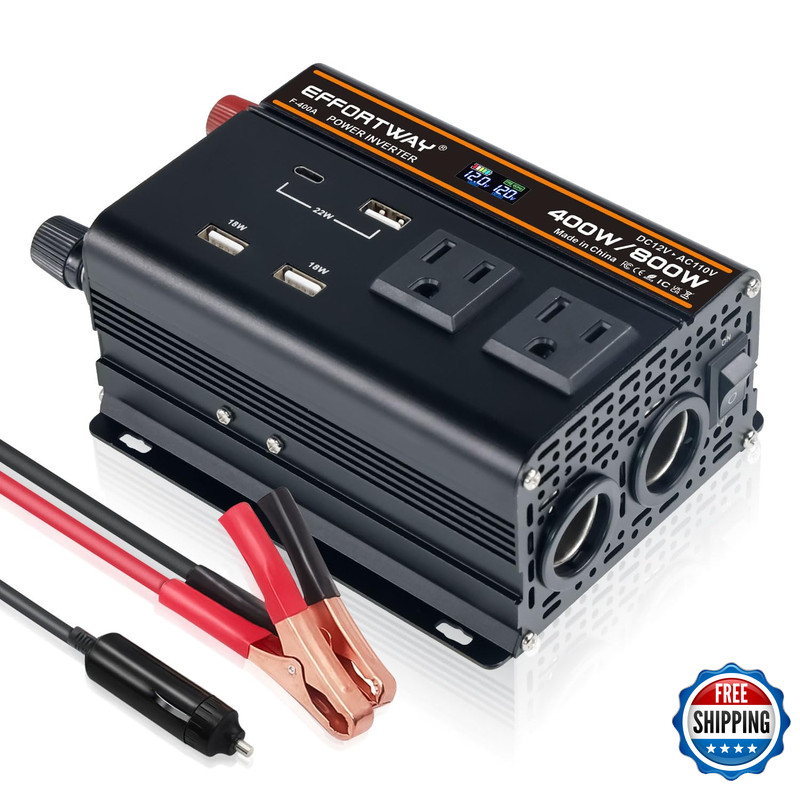 Effortway 400 Watt Power Inverter For Vehicles 12V To 110V/120V Converter 800