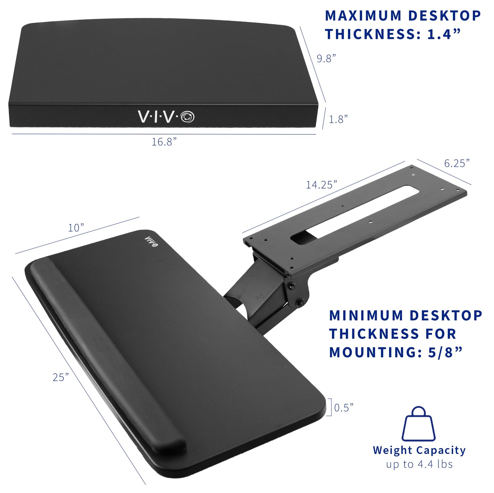 Adjustable Computer Keyboard and Mouse Platform Tray with Corner Connector, E...