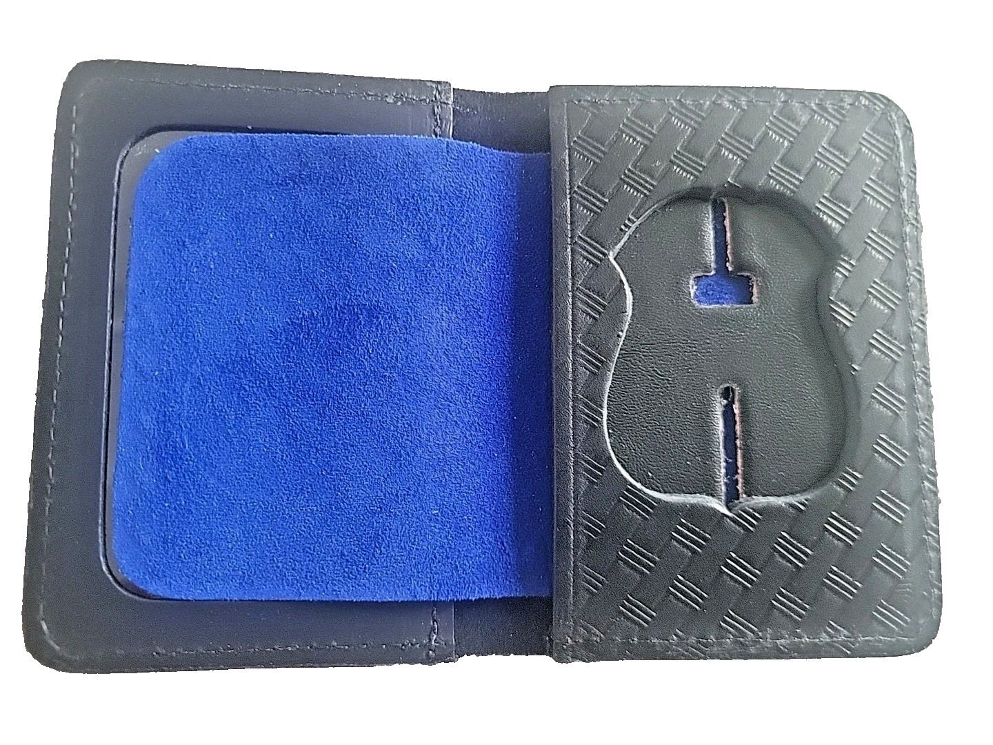 Genuine Leather Small id case in basket weave for Badge #B251. By Pando Leather