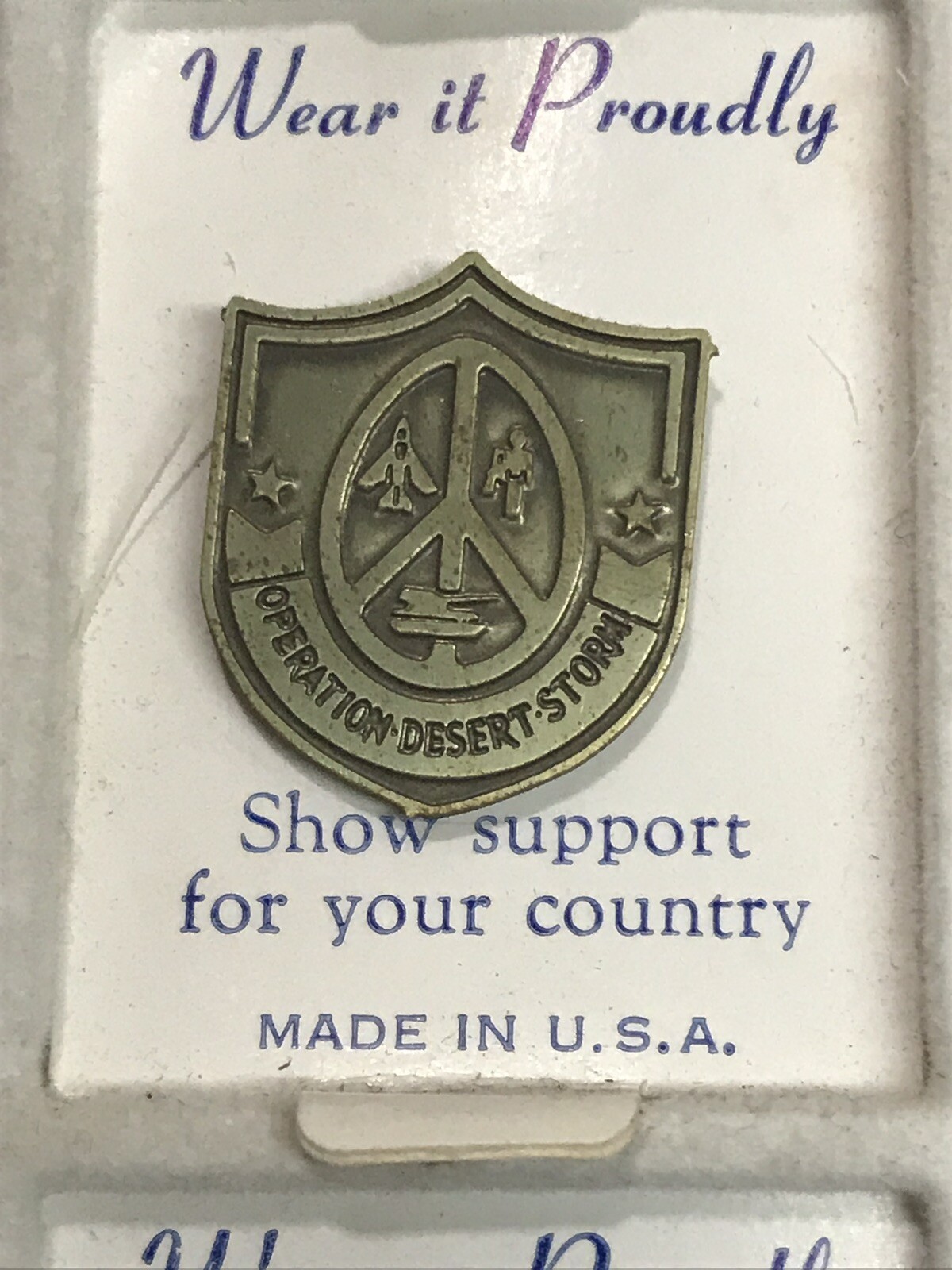 Vintage OPERATION DESERT STORM 1” Pin Peace Sign Insignia Metal Original 1990’s