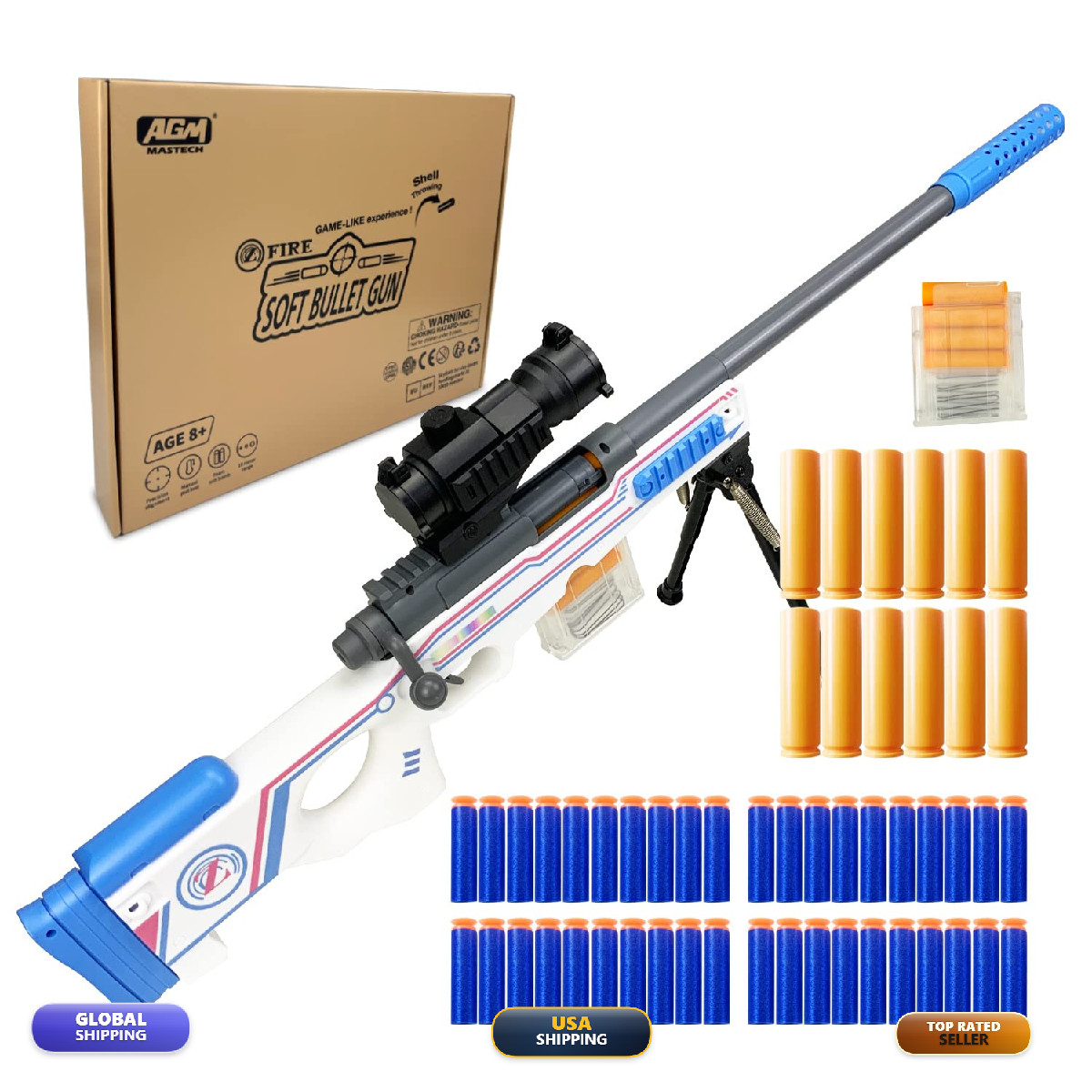 Agm Mastech Awm Shell-Throwing Blaster Set 40 Official Foam Darts 4-Dart