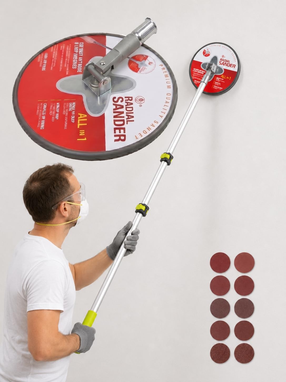 Aluminum Extendable Pole Sander & 10-Pack Sandpaper