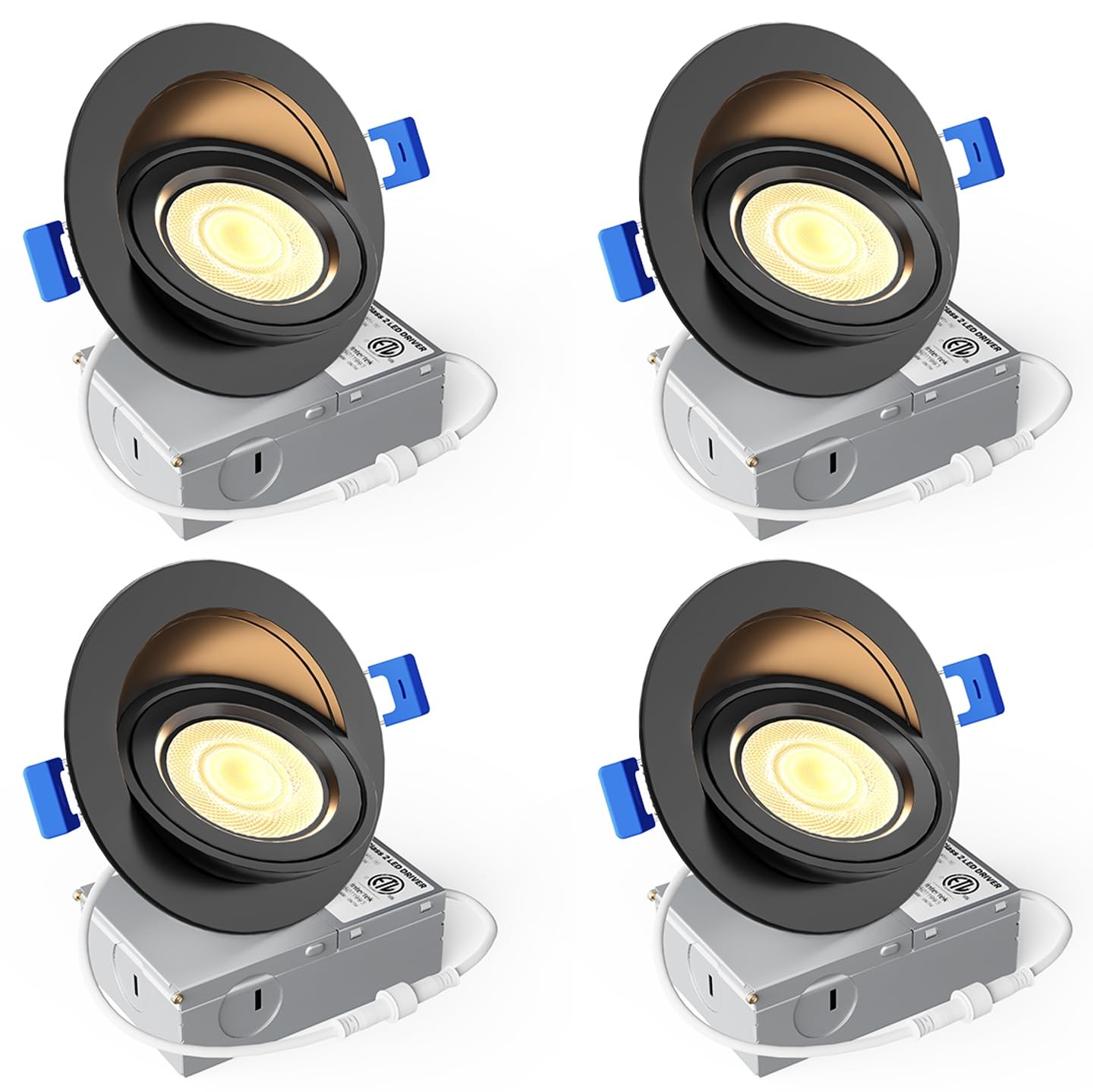 Ensenior 4 Pack 4 inch Black Gimbal Led Recessed Light, 4 Pack, Black-4 Inch