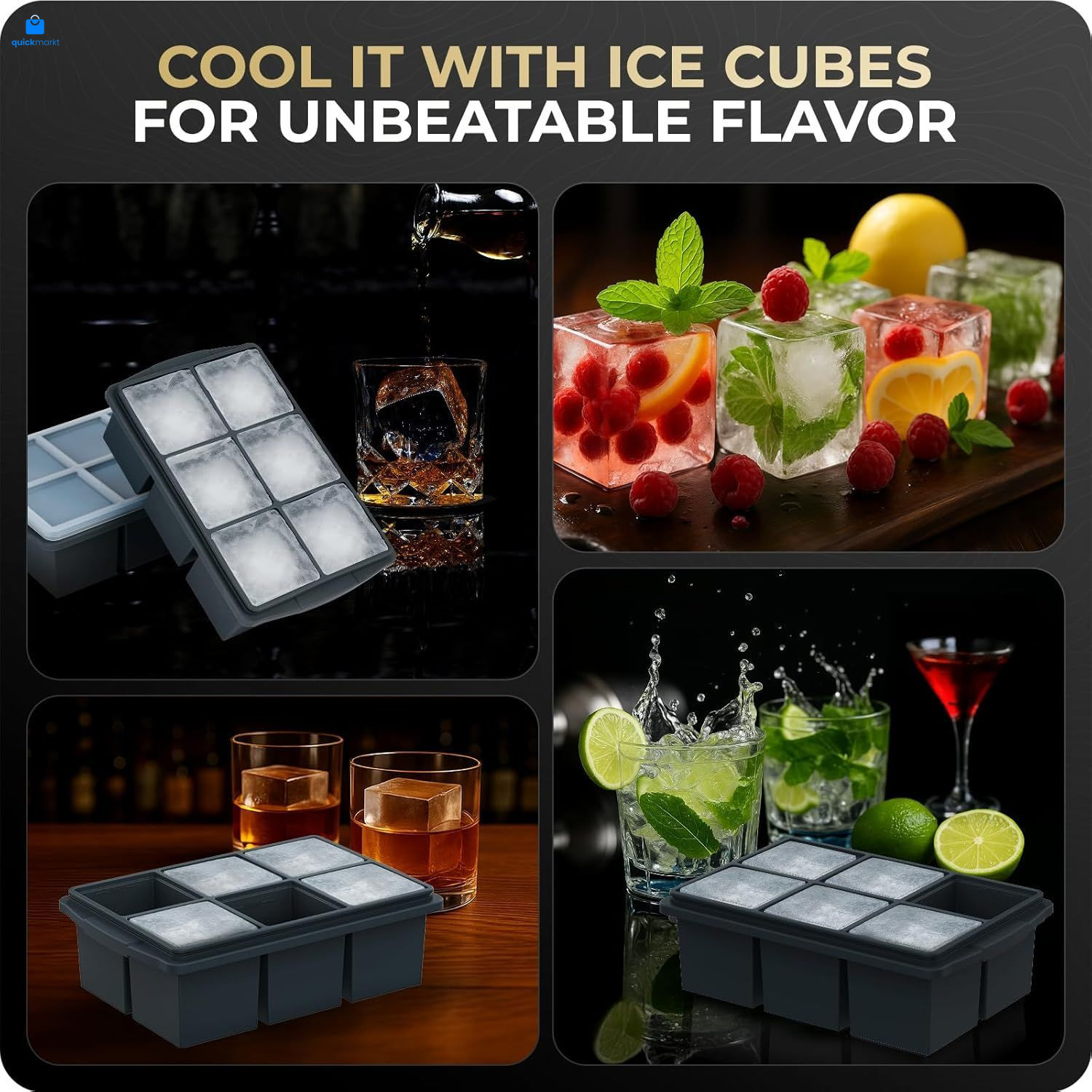 Large Ice Cube Trays for Whiskey, Silicone size ice cube tray, Gray