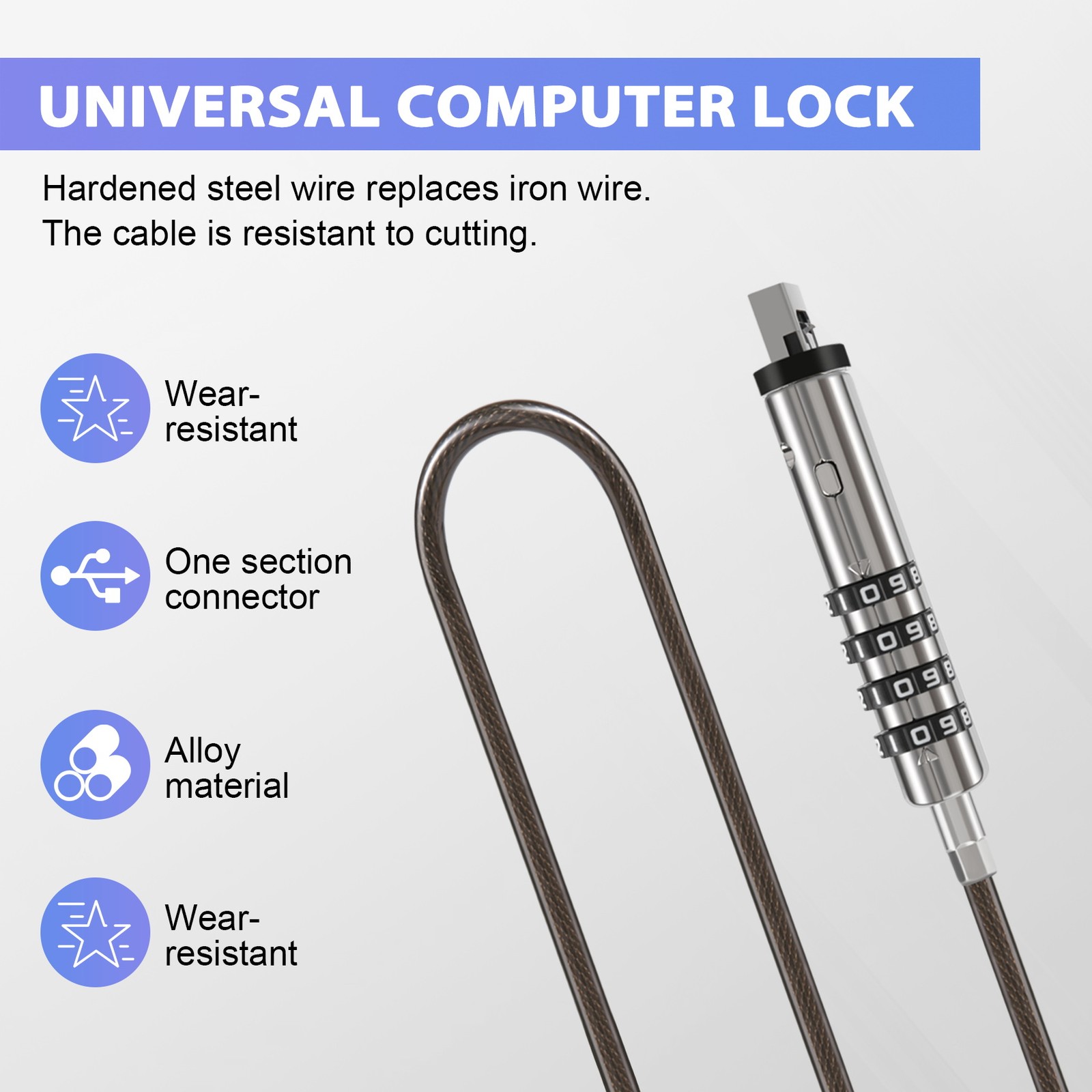 4 Digital Universal Lock USB Laptop Security Cable Lock for Computer L9Z57376