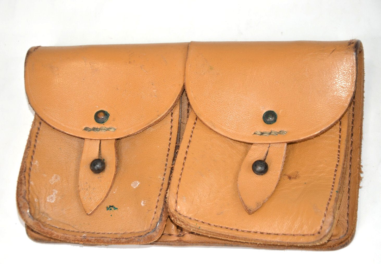 French Army Magazine Pouch Brown leather ammo dual bag mag Vintage Original