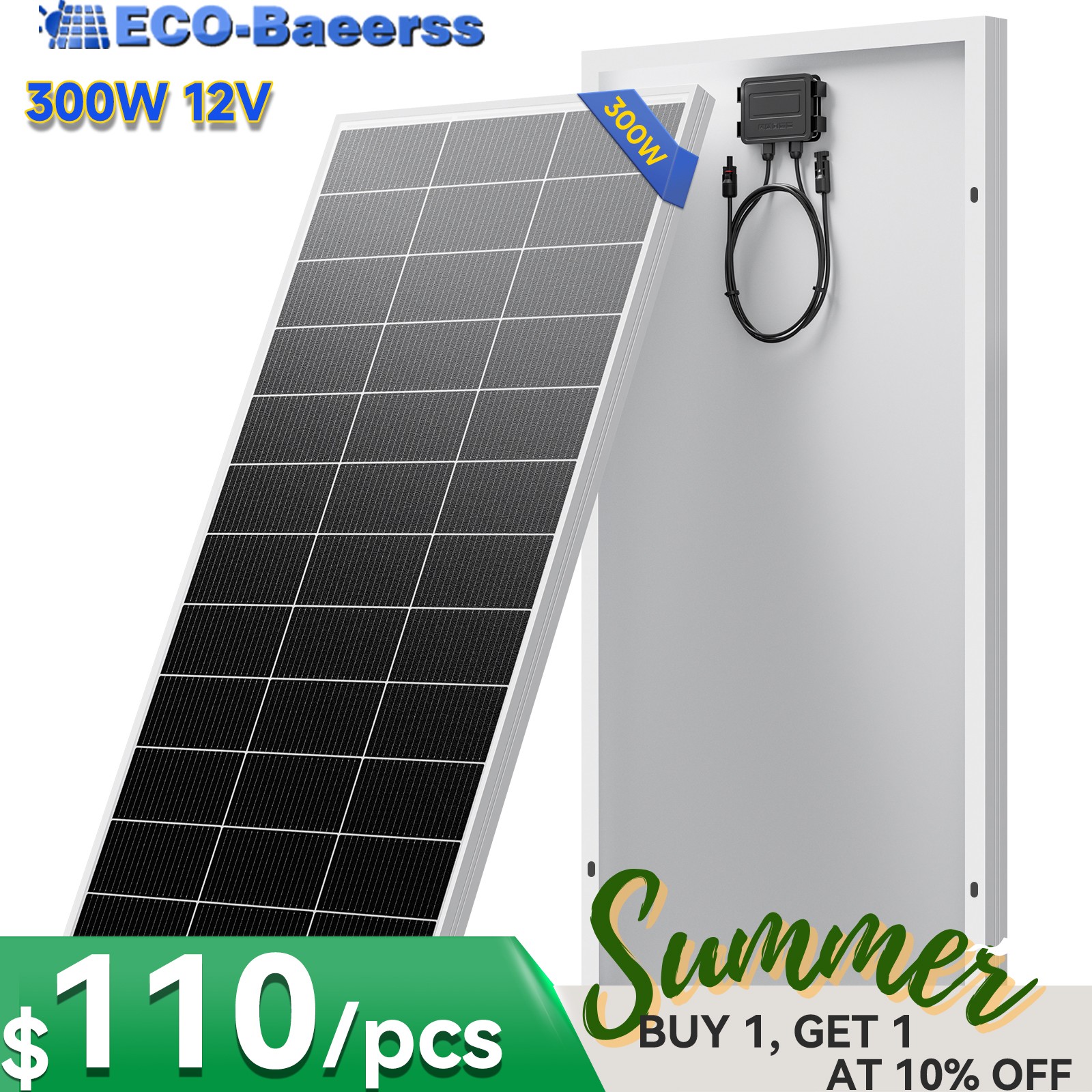 300W Solar Panel Mono 18BB  N-Type Cell Power Charger Home Boat Off-Grid Battery