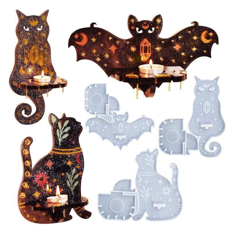3 Set of Cat Bat Wall Hanging Storage Rack Resin Mold Molds Epoxy White