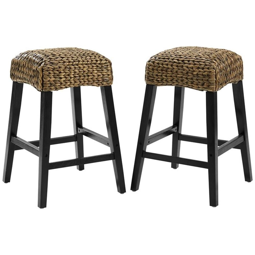 Crosley Furniture Edgewater 26.25" Wood Counter Stool in Black (Set of 2)