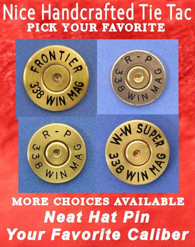 338 WIN MAG Caliber Cartridge Hat Pin Shooting Jacket Pin Tie Tack Gun Ammo
