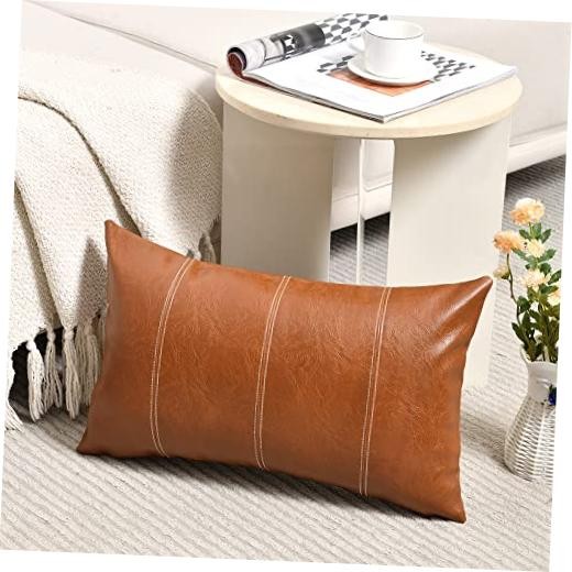 Fancy Homi Brown Boho Lumbar Faux Leather 20" x 12" (Pack of 1) Brown-patchwork