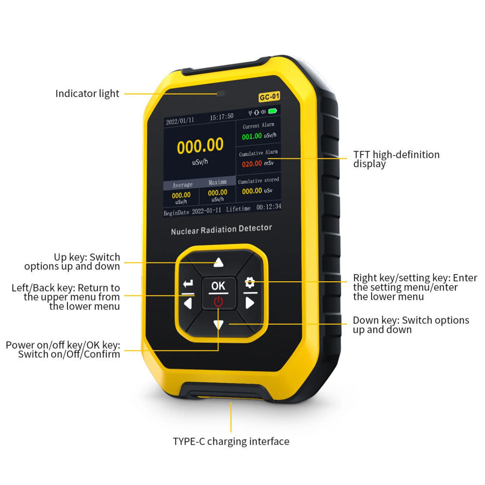 Nuclear Radiation Detector GM Geiger Counter β/γ/X-Ray Dosimeter Portable