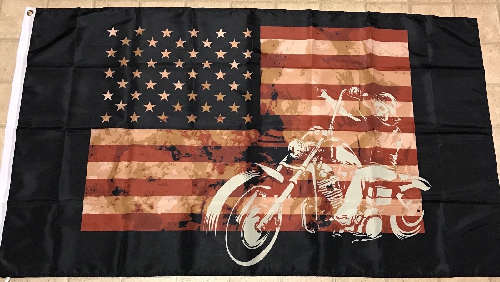 Skull Ryder Motorcycle American Flag 3X5ft