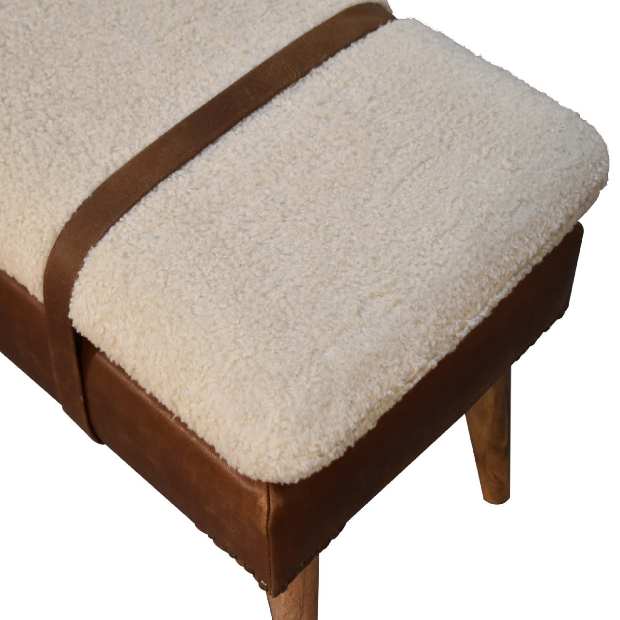 Boucle & Leather Accent Bench