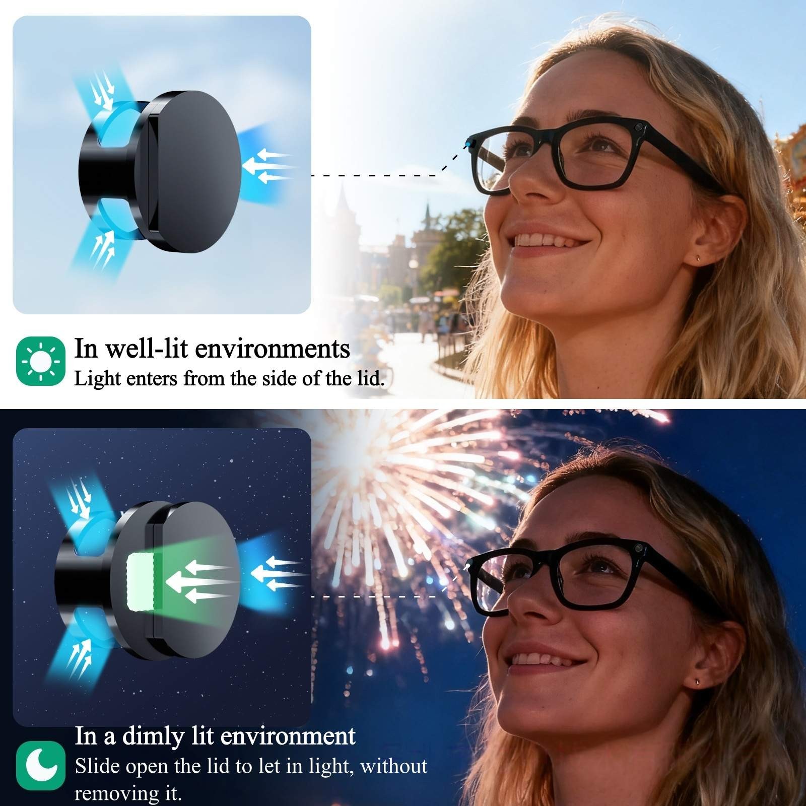 2Pcs Smart Glasses Light Blocking Covers -Anti-Glare & UV Protection, Compatible