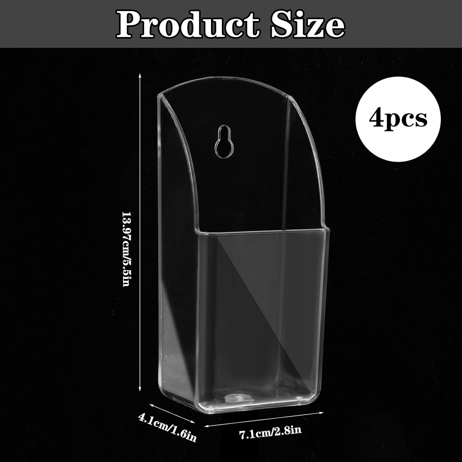 4-Pack Clear Acrylic Wall-Mount Remote & Media Organizer, Single Compartment Pen