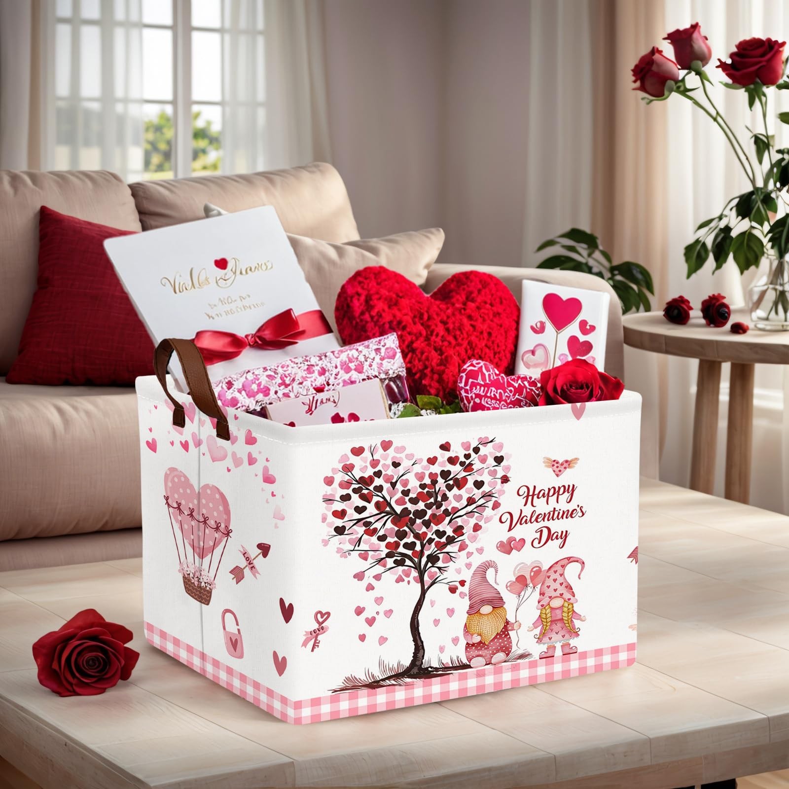 ASKETAM Valentine's Day Basket Gift for Empty Cute Heart Large Storage Bin fo...
