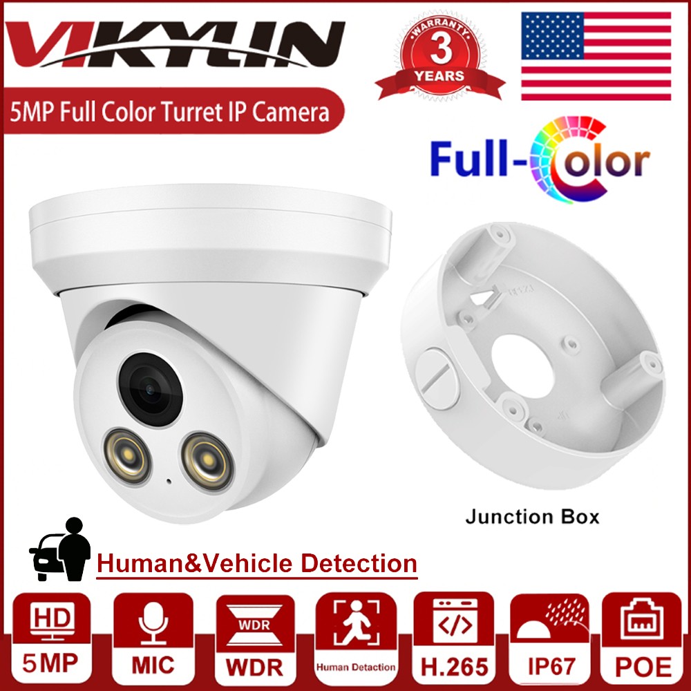 Vikylin 5MP Turret CCTV IP Camera PoE Full Color Metal w/ MIC +Junction Box Lot