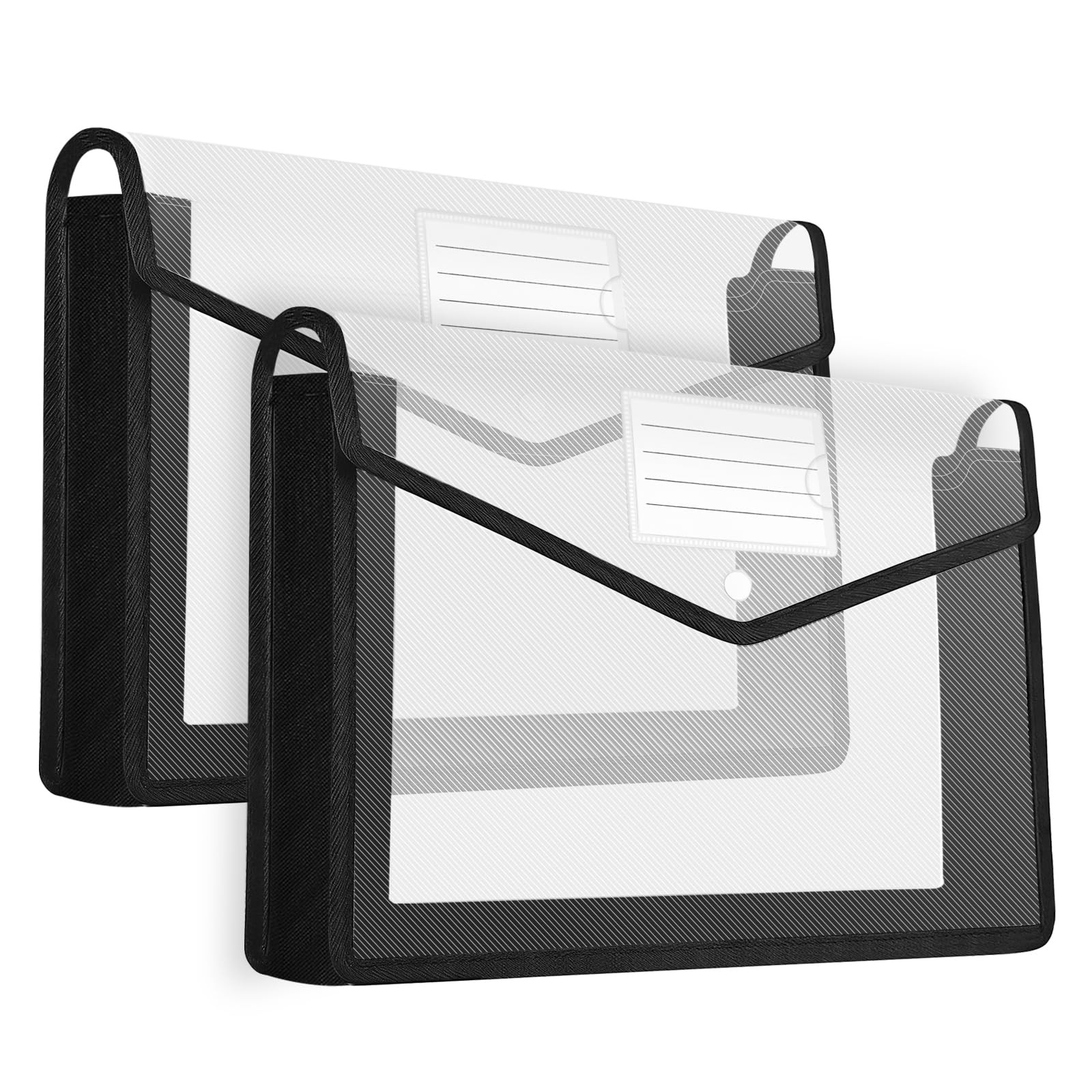 HOUYEE 2 Pack Plastic Expanding File 13x9.8x2.75inch, Clear With Black Trim
