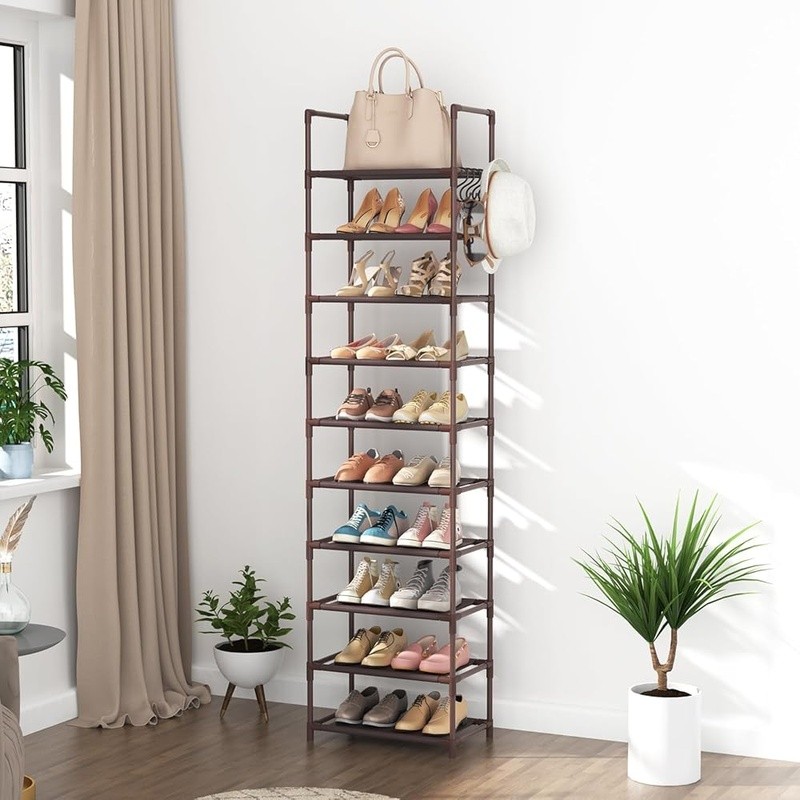 Vertical Shoe Rack Organizer Space Saving Detachable Sturdy W/ Hooks Entryway US