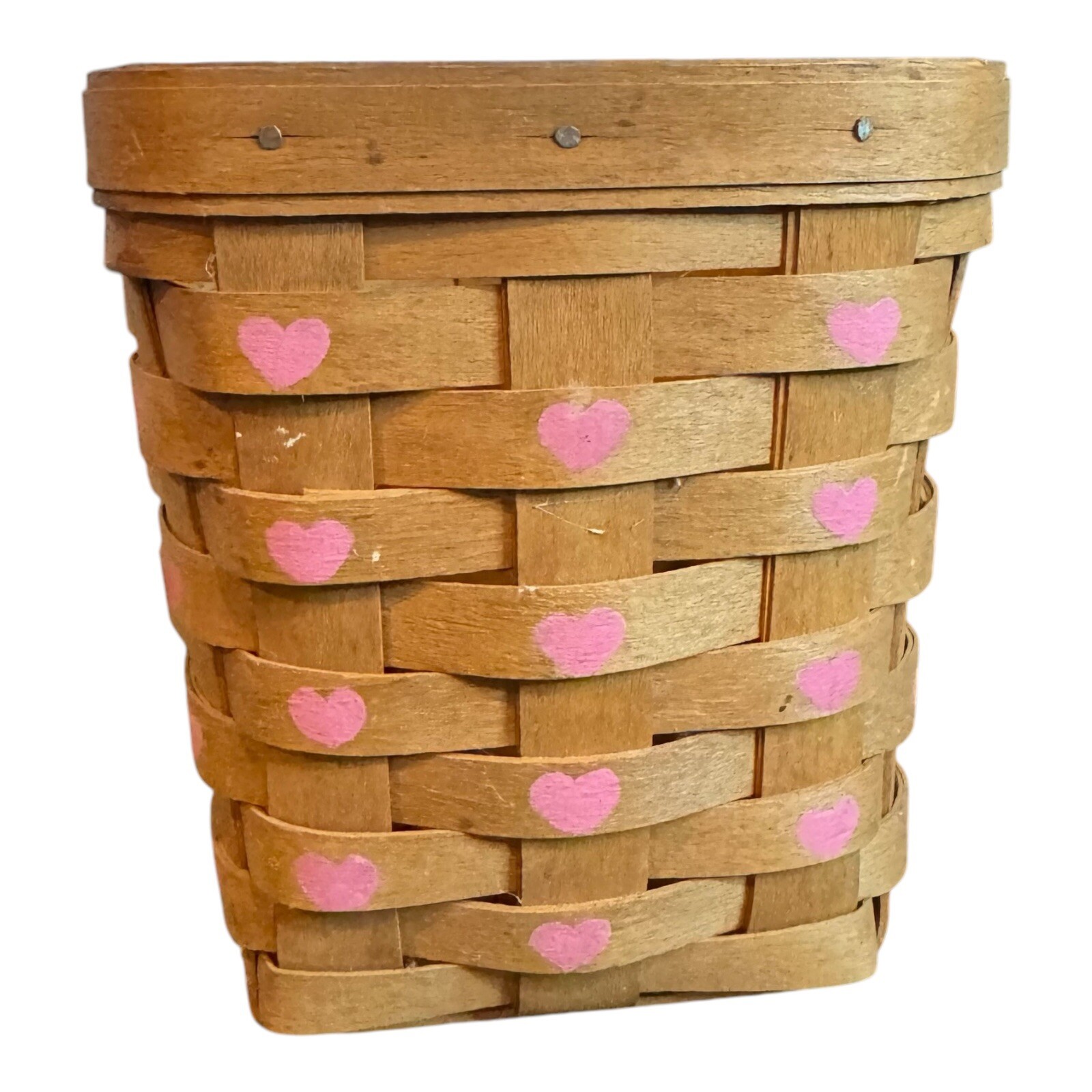 Longaberger 1991 Small Basket W/Pink Hearts 6”