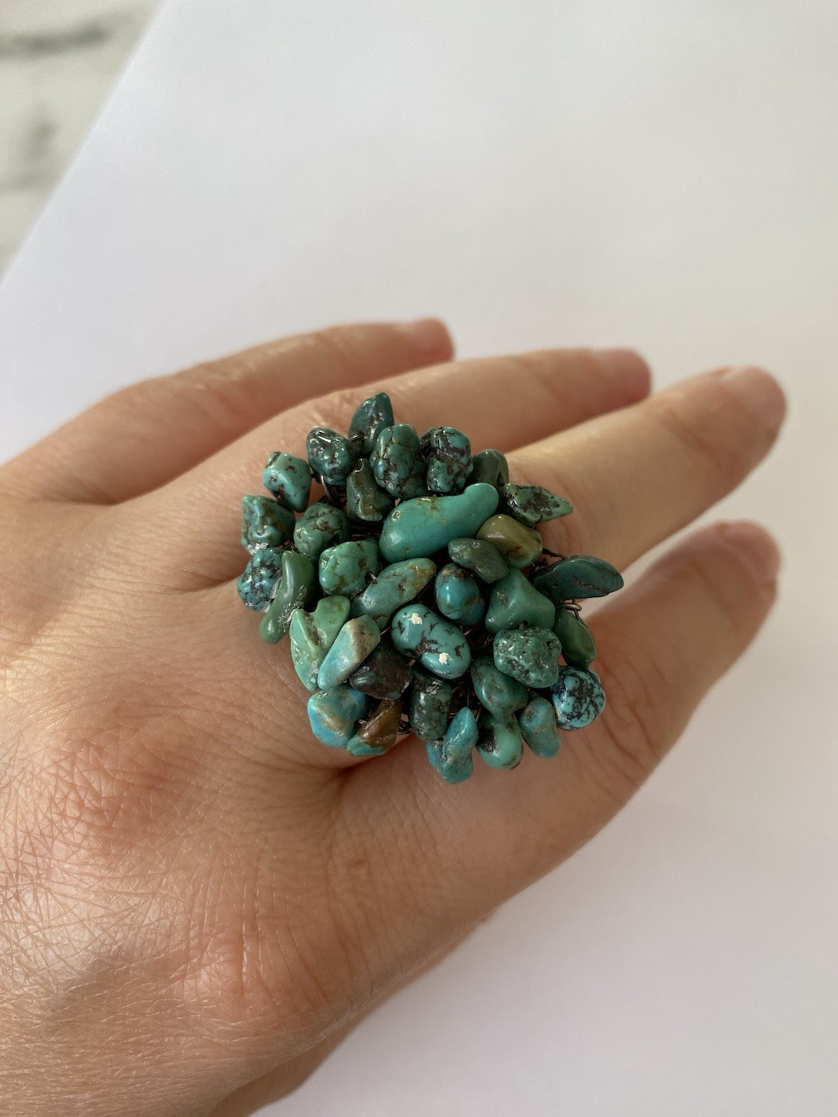 Handmade Artisan Oxidized Sterling Wire Wrapped Turquoise Stone Ring Size 8