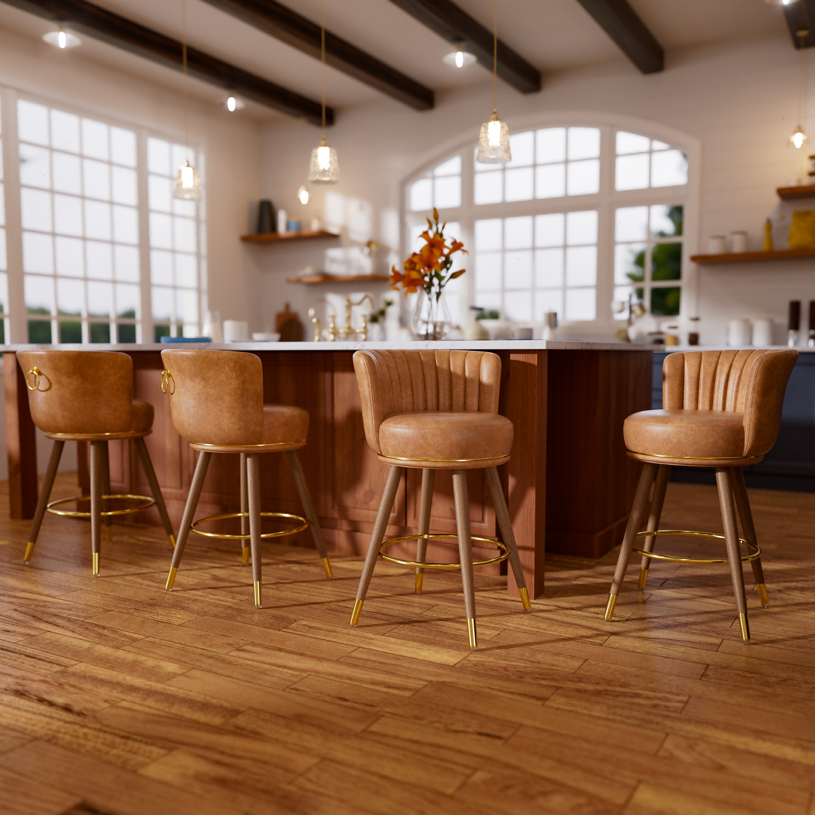 26'' Bar Stools set of 4 Counter Height Bar Stools with Curved Back Swivel Chair